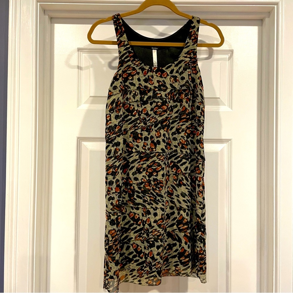 Kensie Tiered Animal Print Shift Dress, XS